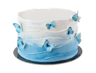 Торт голубой с бабочками