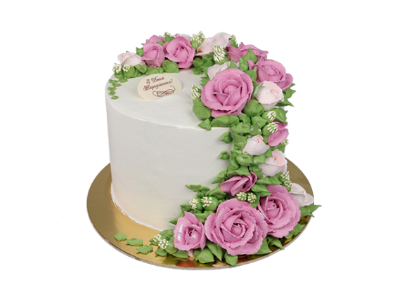 Торт з рожевими трояндами - 1 Фото