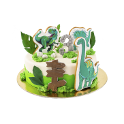 Торт с динозаврами в зеленых тонах. - 1 изображение