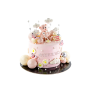 Торт «Ведмедик з зайчиком у рожевих тонах» - 1 Фото