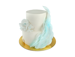Торт с белыми цветами и оригинальным декором.