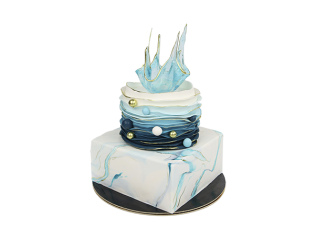 Торт «Ваза с изомальта в бело-голубых тонах»