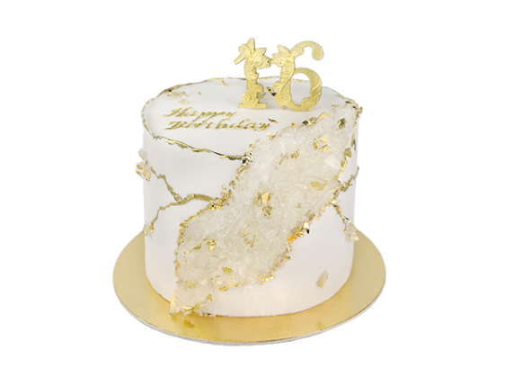 Торт білий з золотом та ізомальтом - 1 Фото